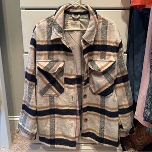 Ashley By 26 International Plaid Utility Jacket - Cream, Black, Tan, Pink